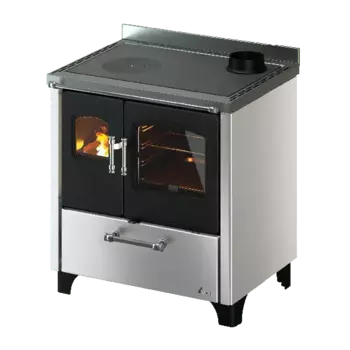 Cuisinière à bois SMART 80 - Acier Inox - AVEC VENT. - 7,5 kW